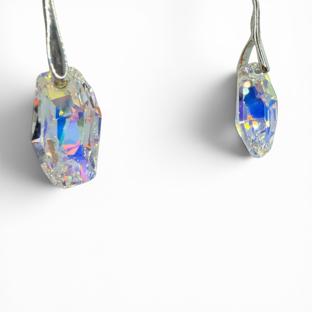 925 silver Crystal Drop Earrings  Faceted Aurora Borealis Dangle